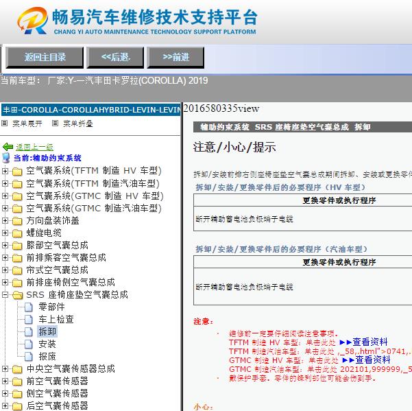 2019年丰田卡罗拉气囊维修手册