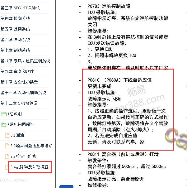 2017-2019年风光580 P080A故障码资料