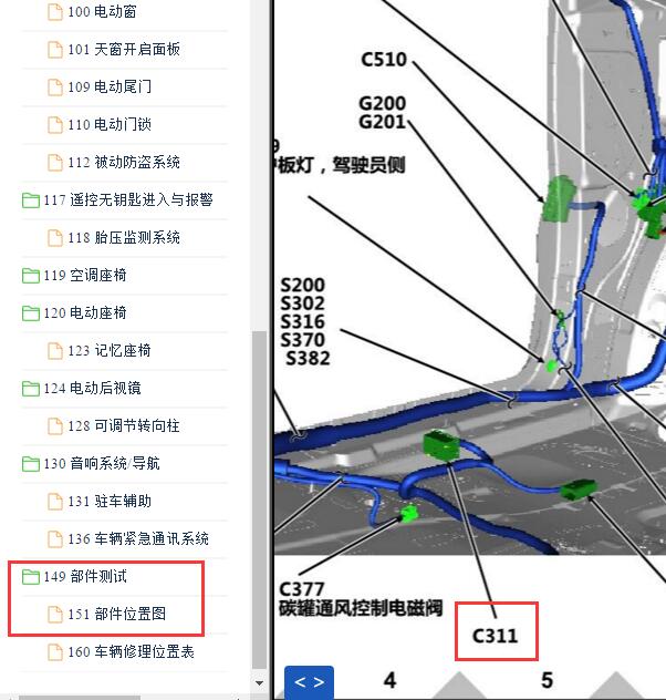 2014年福特锐界  C622 C311 C510插头位置图