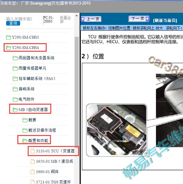2013-2015年Ssangyong(双龙)-雷斯特变速箱模块位置及针脚