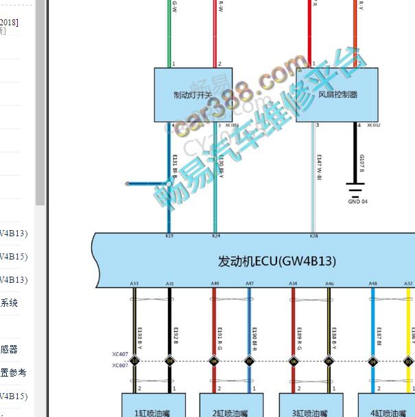 2018年长城哈弗H4 GW4B13发动机风扇电路图