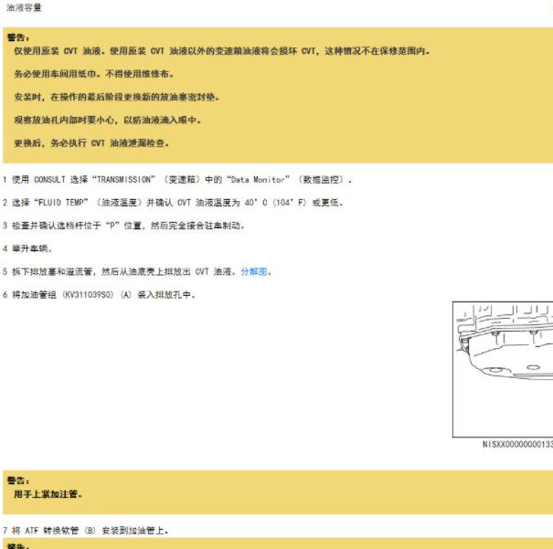 2021年日产轩逸变速箱油液部分维修手册