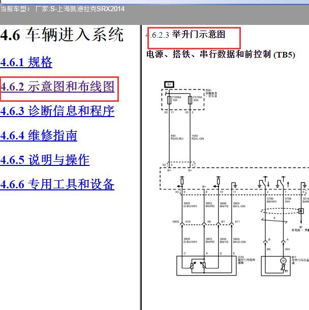 2014年凯迪拉克SRX 举升门电路图