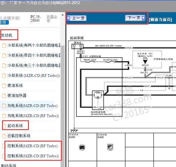 2011-2012年一汽马自达6(M6)起动系统和发动机电路图