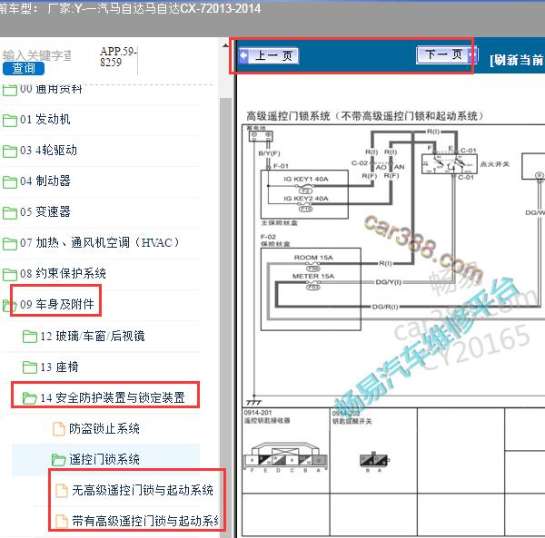 2013-2014年一汽马自达CX-7遥控系统电路图