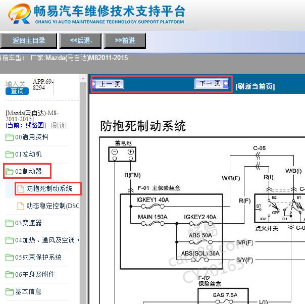 2011-2015年马自达M8 ABS电路图