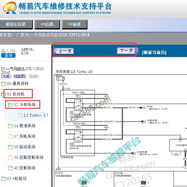 2013-2014年一汽马自达CX-7风扇电路图