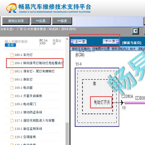 2014年长安福特翼虎  刹车灯开关电路图