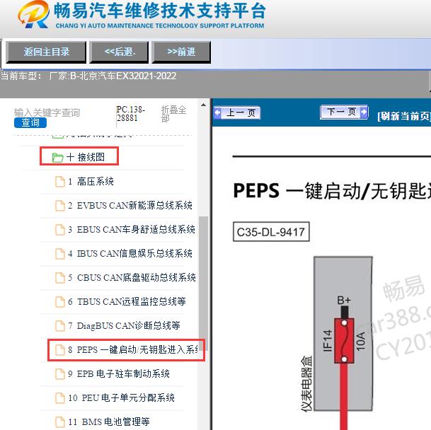2021-2022年北京汽车-EX3一键启动电路图