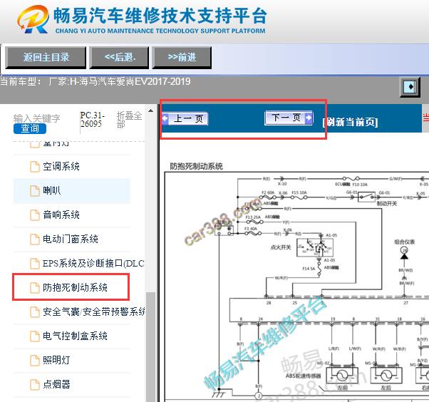2017-2019年海马爱尚EV160刹车系统电路图