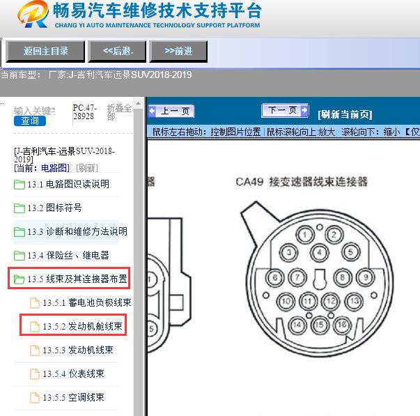 2018-2019年吉利汽车-远景SUV变速箱针脚图