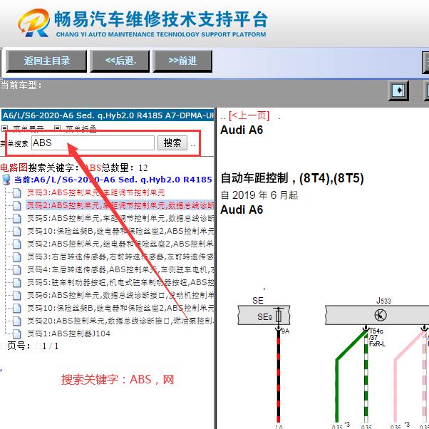 2020年奥迪A6L  网关和ABS电路图