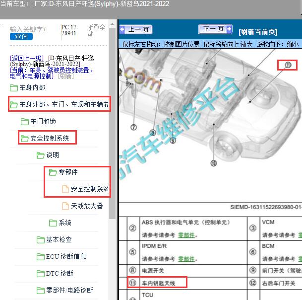 2021-2022年东风日产-轩逸(Sylphy)-新蓝鸟车内天线位置