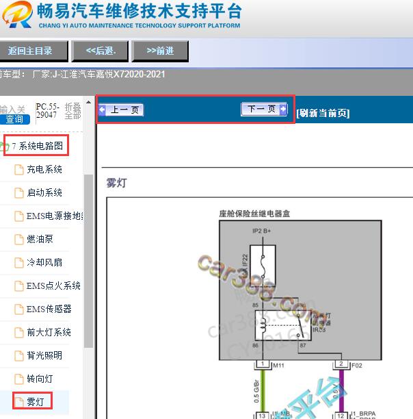 2020-2021年江淮嘉悦X7雾灯电路图