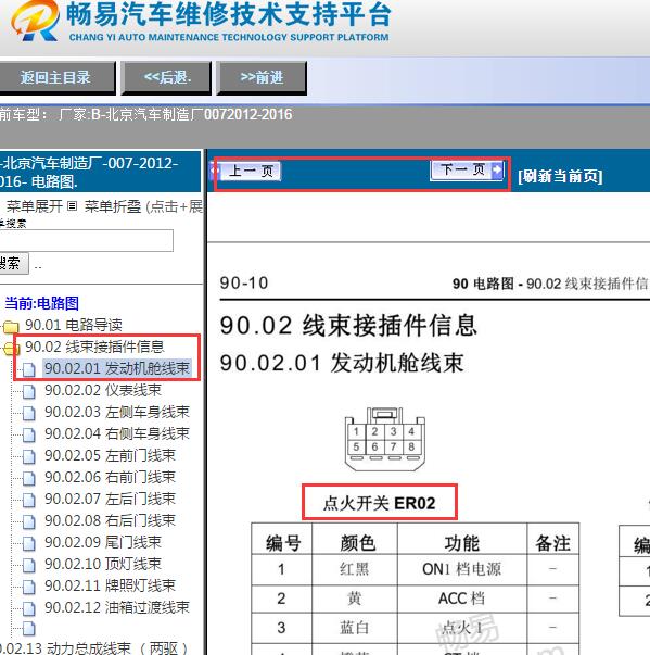 2012-2016年北京汽车007点火开关针脚定义