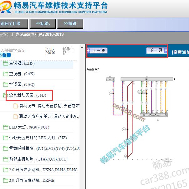 2018-2019年Audi(奥迪)A7天窗电路图