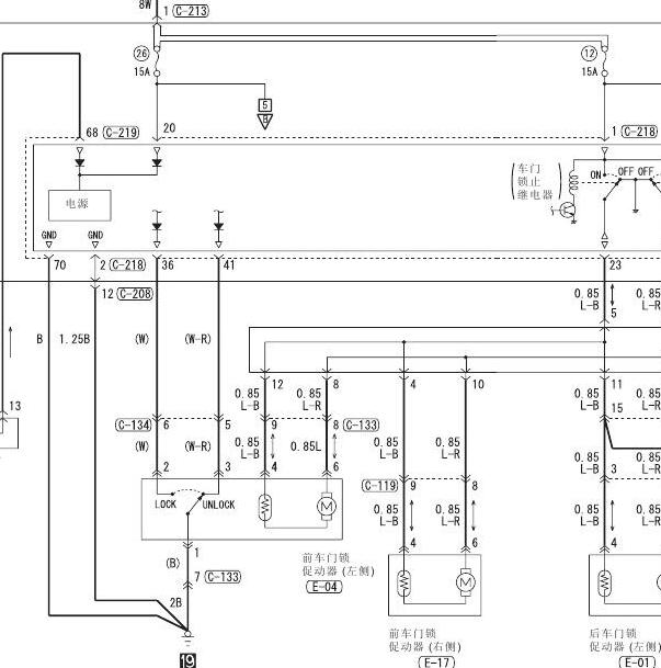 2012年三菱帕杰罗左驾驶门锁电路图