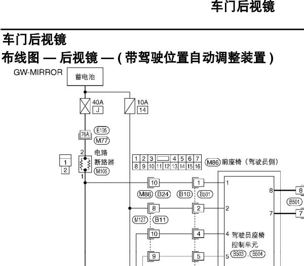 09年轩逸车外倒车镜线路图