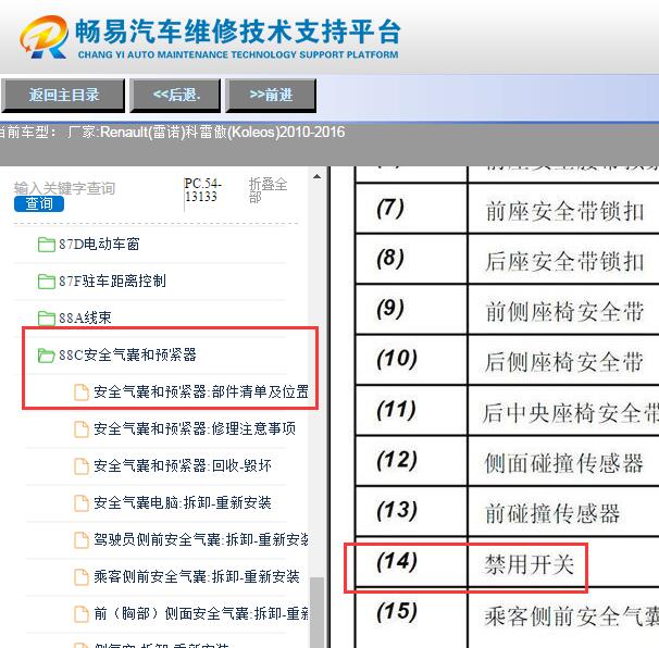 2010-2016年雷诺科雷傲惯性开关位置