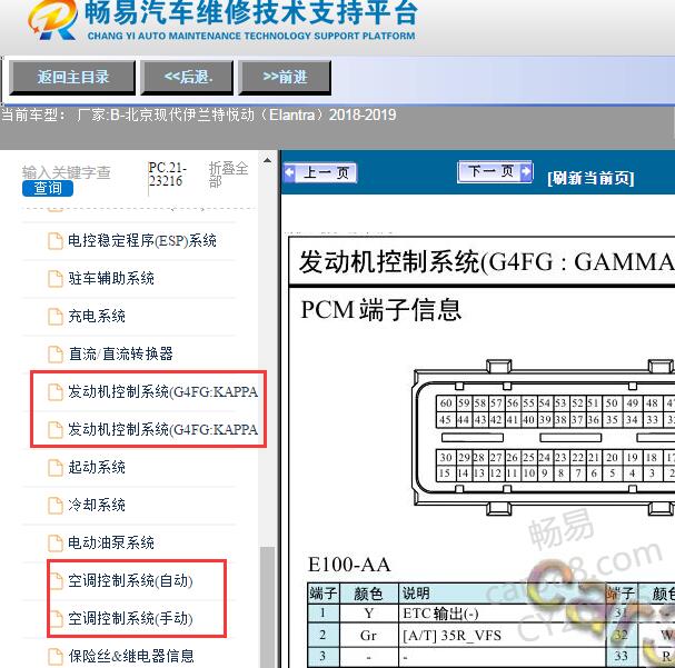 2018年现代悦动空调电路图及发动机针脚定义