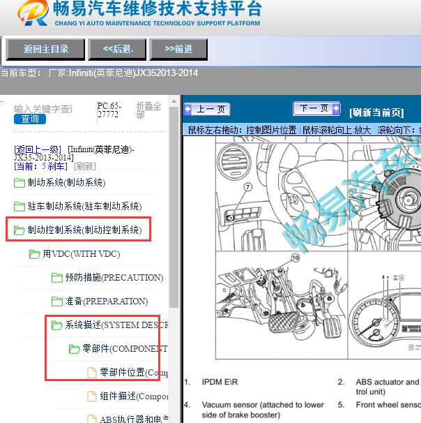 2013年英菲尼迪JX35 制动模块位置及网络ABS电路图