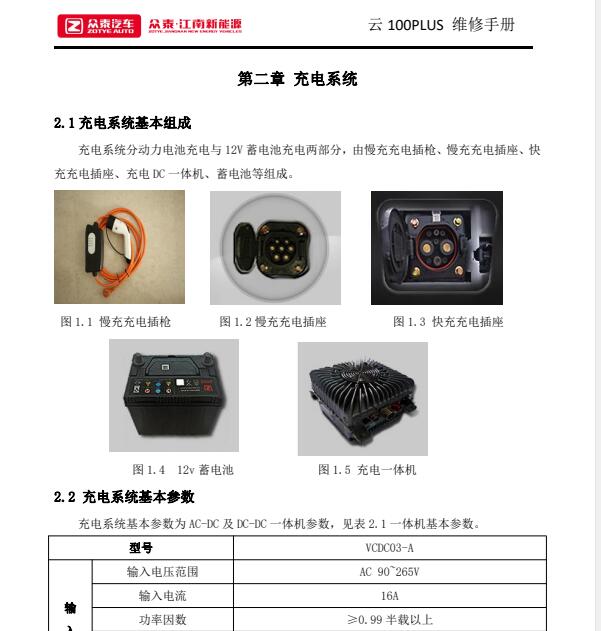 2018年众泰云100plus  整车控制器维修手册与电路图