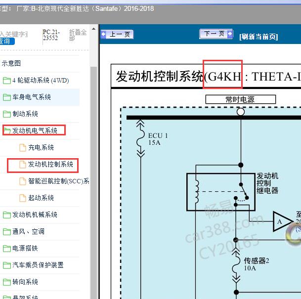 2016-2018年新胜达 G4KH发动机电路图.