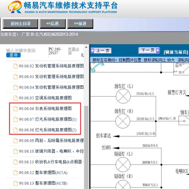 2013-2014年北汽威旺-M20迈速表及倒挡灯电路图电路图