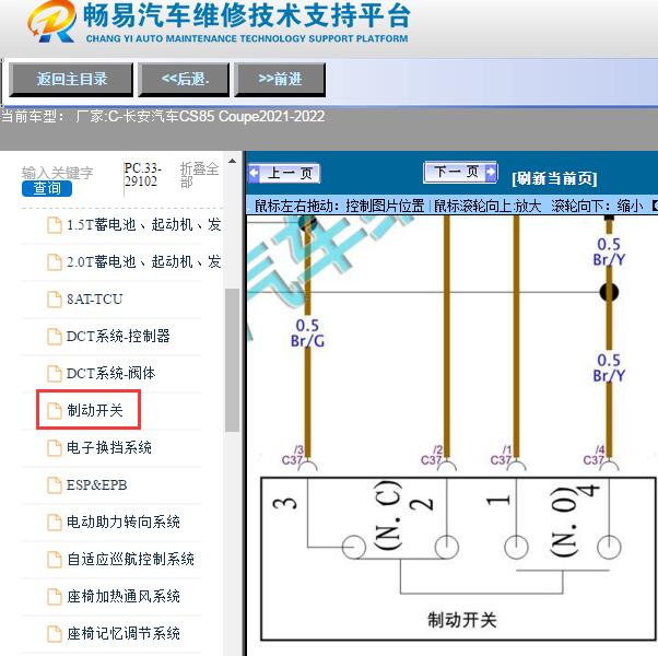 2021-2022年长安汽车-CS85 Coupe制动开关电路图