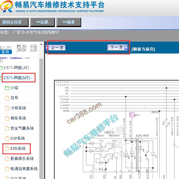 2017年长安汽车CS75手刹电路图