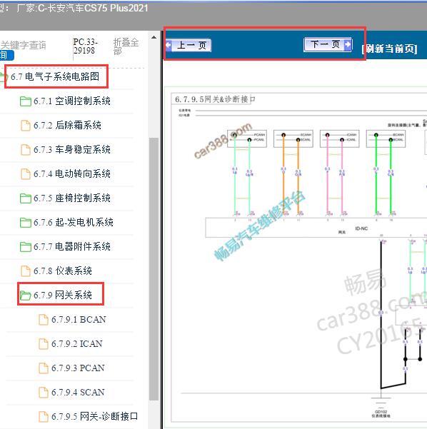 2021年长安CS75 Plus网关系统电路图