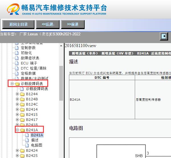 2021-2022年雷克萨斯ES300h B241A故障码