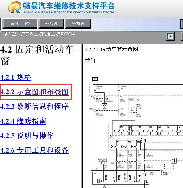 2014年凯迪拉克SRX  车窗电路图