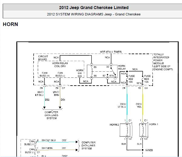 2012年克莱斯勒大切诺基喇叭电路图
