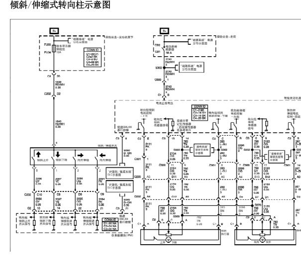 2007年凯迪拉克SLS赛威伸缩式方向盘电路图