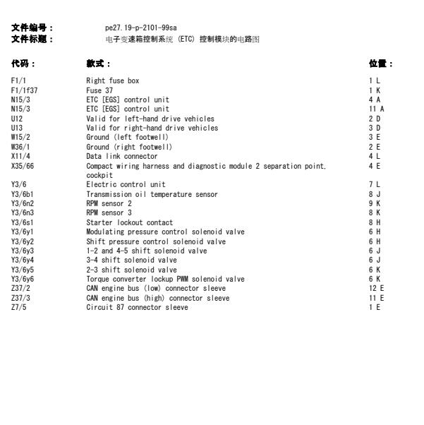 1999年奔驰S500  变速箱电路图