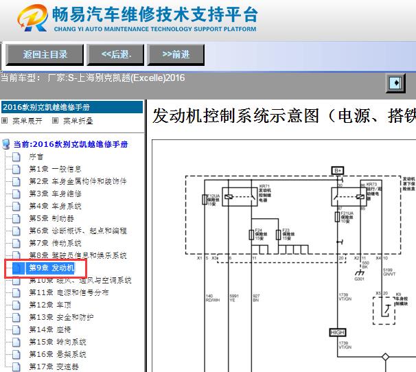 2016年别克凯越发动机电路图