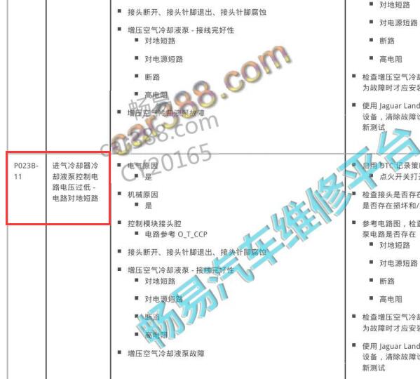 2018年捷豹F-PACE  P023B-11故障码资料