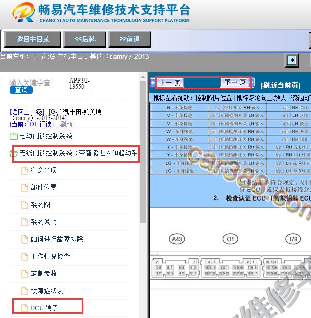 2013年丰田凯美瑞智能钥匙针脚资料