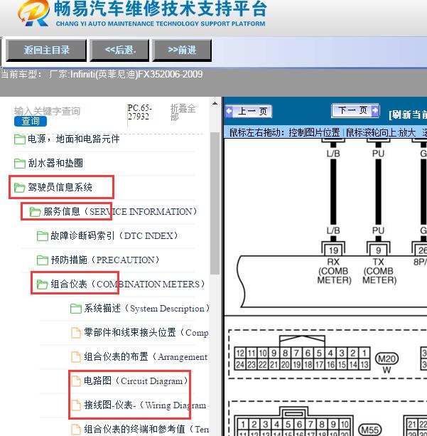 2008年英菲尼迪FX35仪表电路图及针脚图