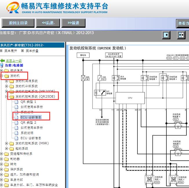 2012-2013年日产奇骏冷却风扇电路图