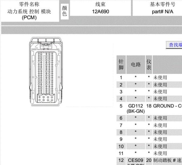 2015年福特福睿斯发动机针脚资料