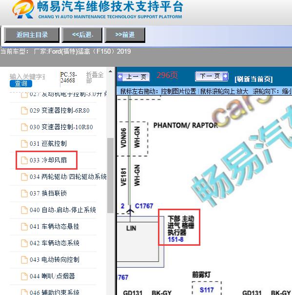 2019年福特猛禽（F150）格栅电机电路图