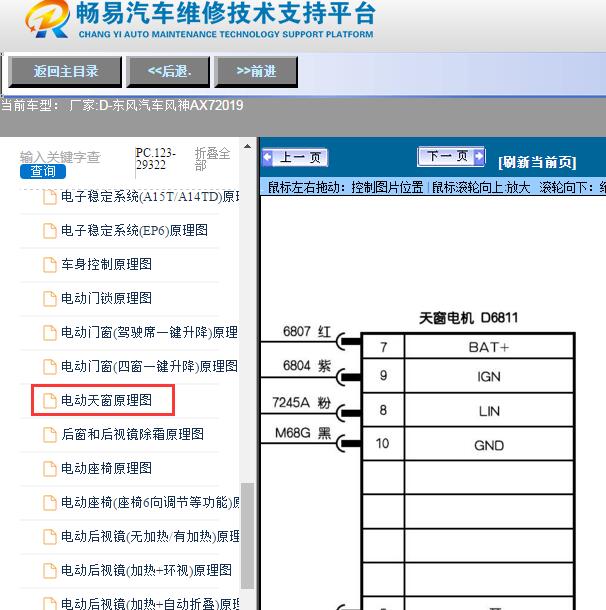 2019年东风汽车-风神AX7天窗电路图