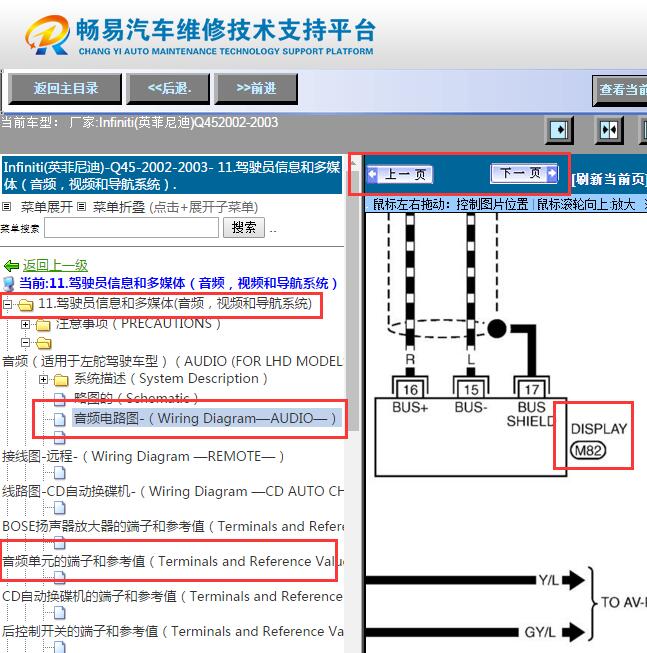 2003年英菲尼迪Q45  音响M82线路图和插头针脚资料
