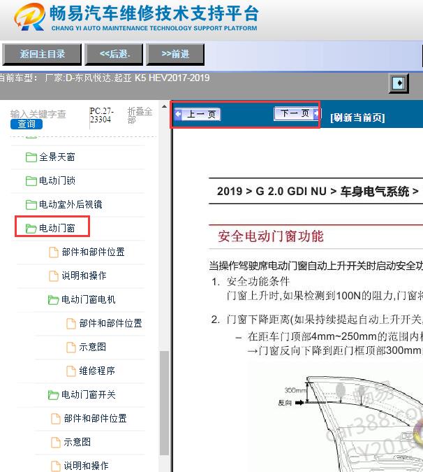 2017-2018年起亚K5 PHEV电动车窗维修手册