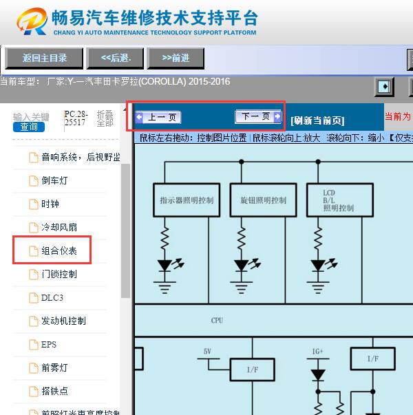 2016年丰田卡罗拉  仪表电路图