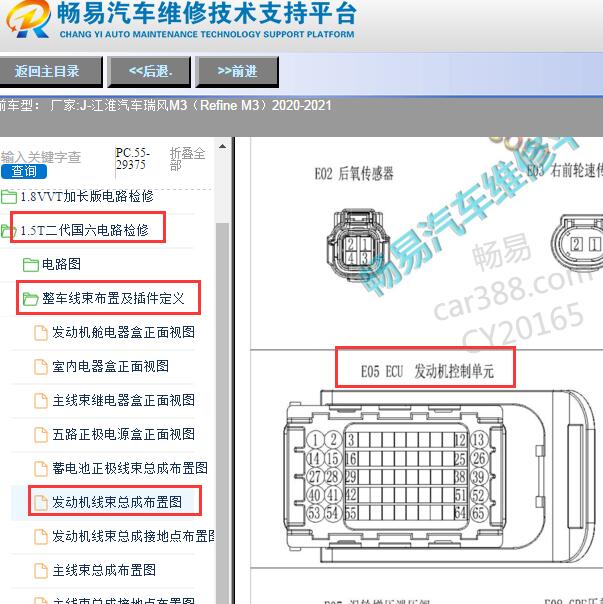 2020-2021年江淮瑞风M3 (Refine M3)发动机针脚图