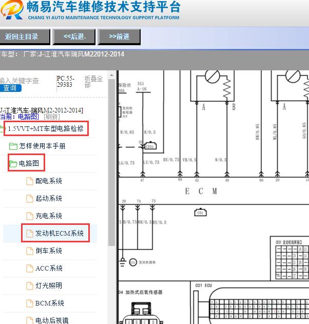 2012-2014年江淮瑞风M2发动机系统电路图