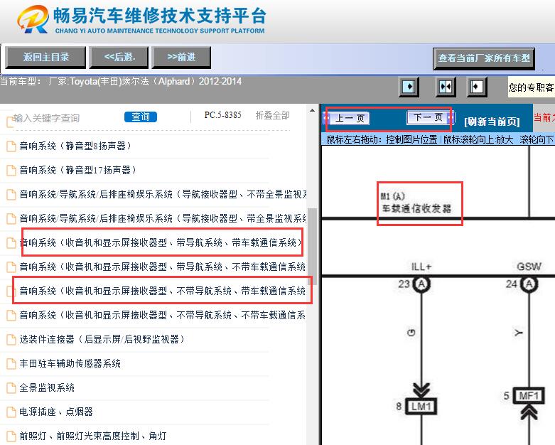 2012-2014年丰田埃尔法音响系统车载通讯电路图